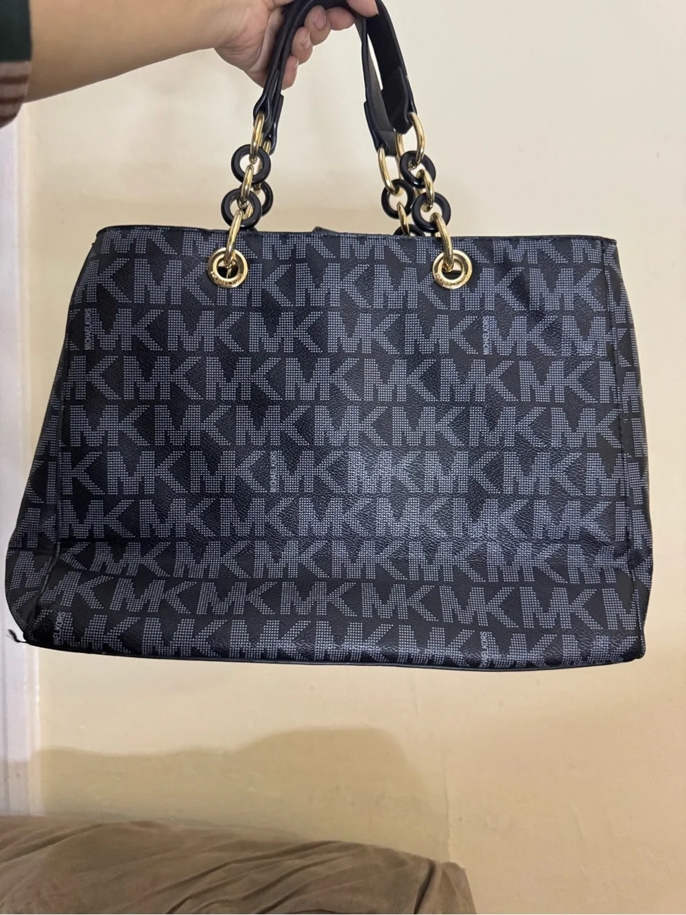Michael Kors Black MK Signature Satchel with Gold Hardware